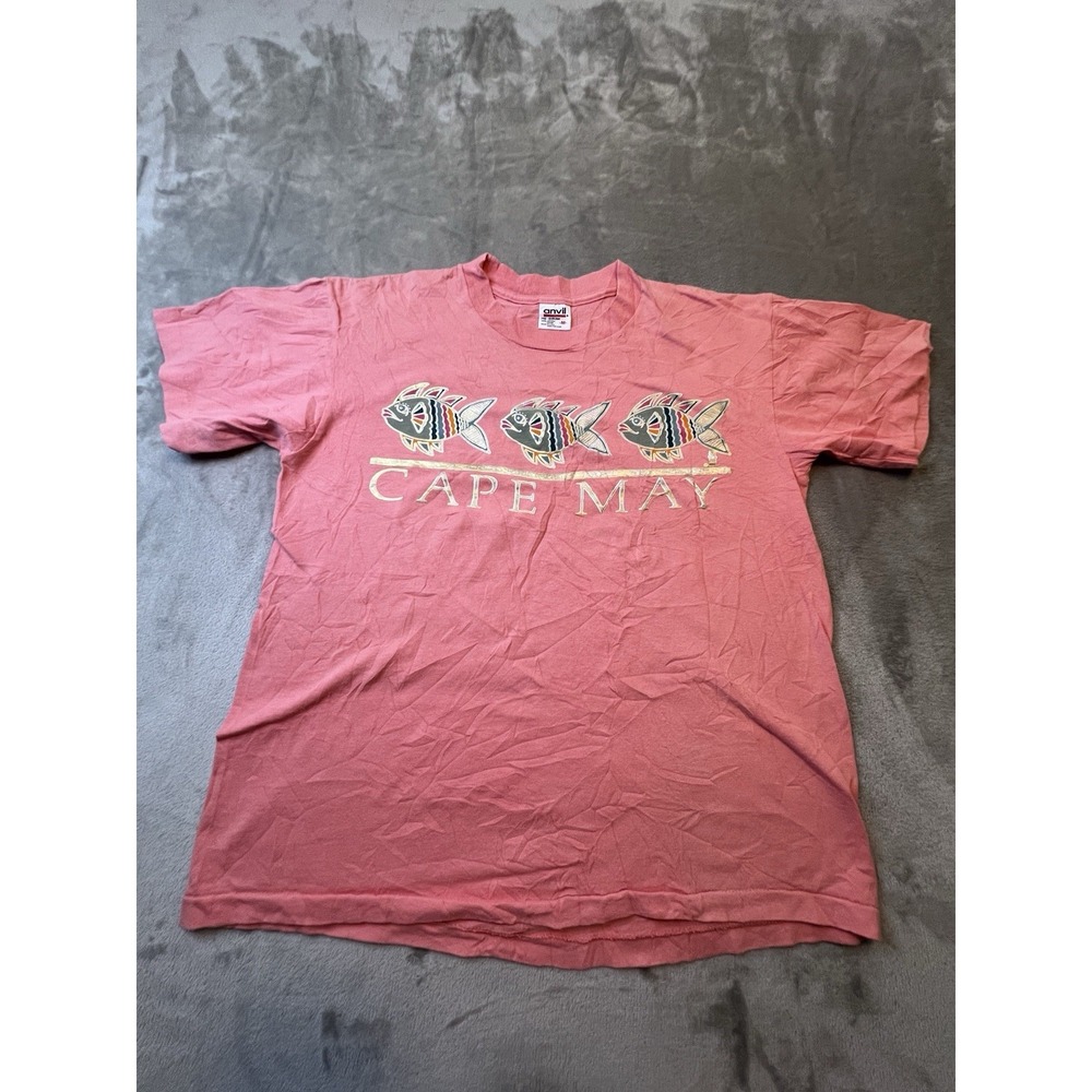 Anvil T Shirt Mens M Pink Cape May‎ Fish Graphic Beach Vacation Tourist USA Made
